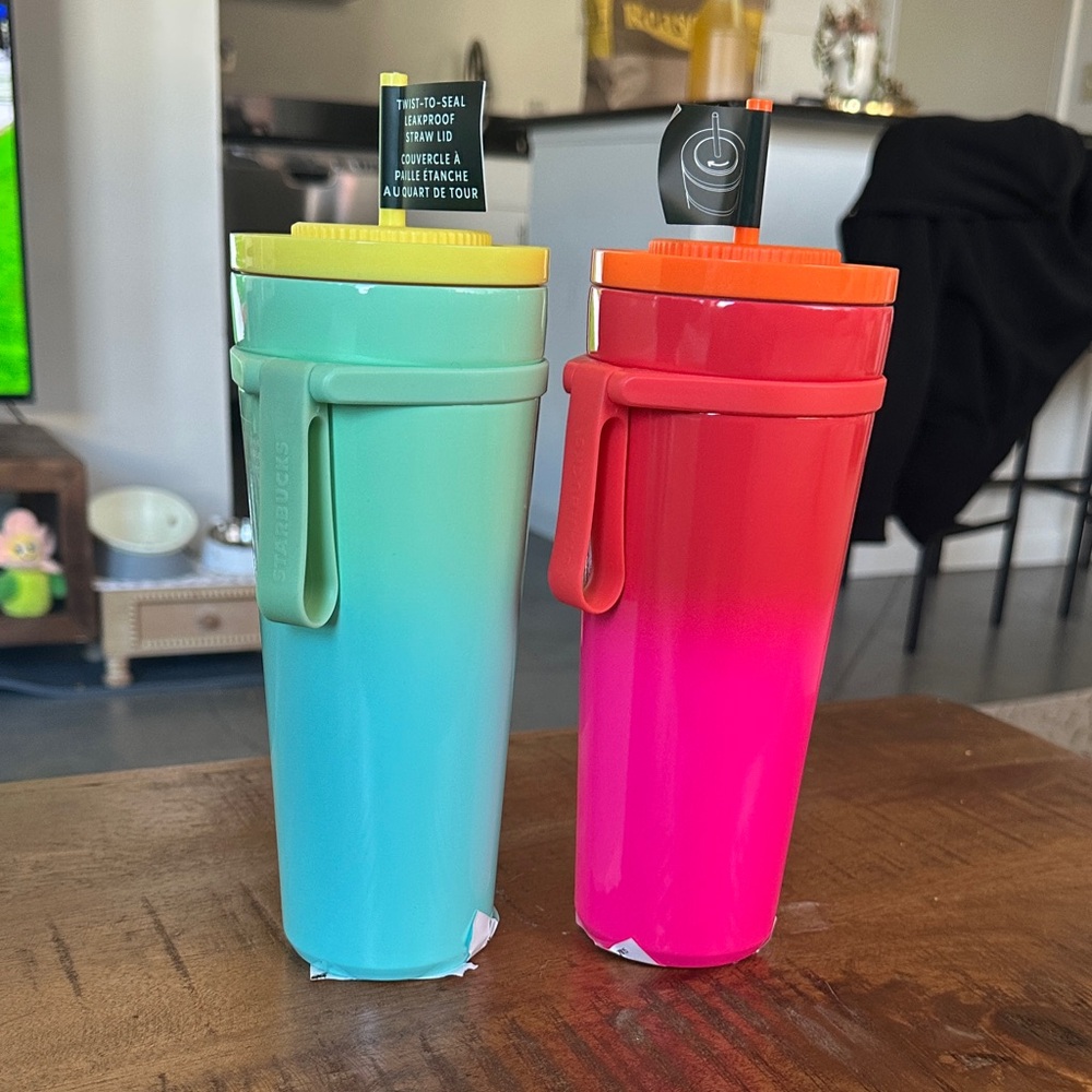 Starbucks Turquoise and Pink Insulated Tumblers